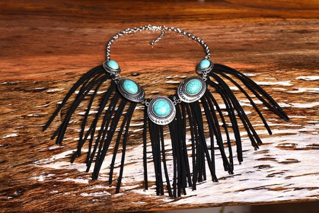 Bohemian Style Tribal Turquoise Necklace Tassel Alloy Necklace