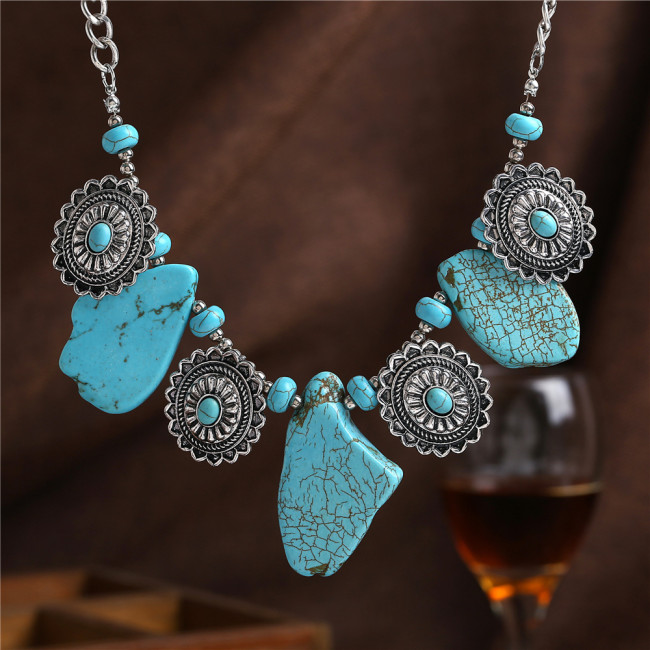 Bohemian Style Tribal Turquoise Necklace Constellation Compass Alloy Necklace
