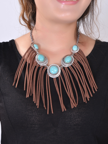 Bohemian Style Tribal Turquoise Necklace Tassel Alloy Necklace