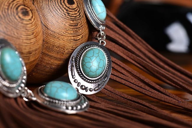 Bohemian Style Tribal Turquoise Necklace Tassel Alloy Necklace