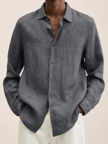 Men's Solid Cotton Linen Blouse Light Weight V-Neck Linen Shirt Plus Size Tops