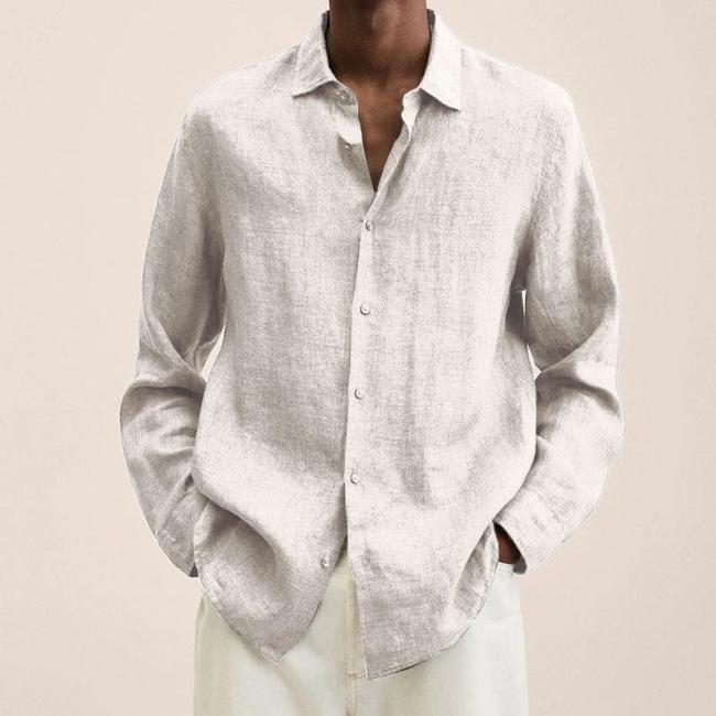 Men's Solid Cotton Linen Blouse Light Weight V-Neck Linen Shirt Plus Size Tops