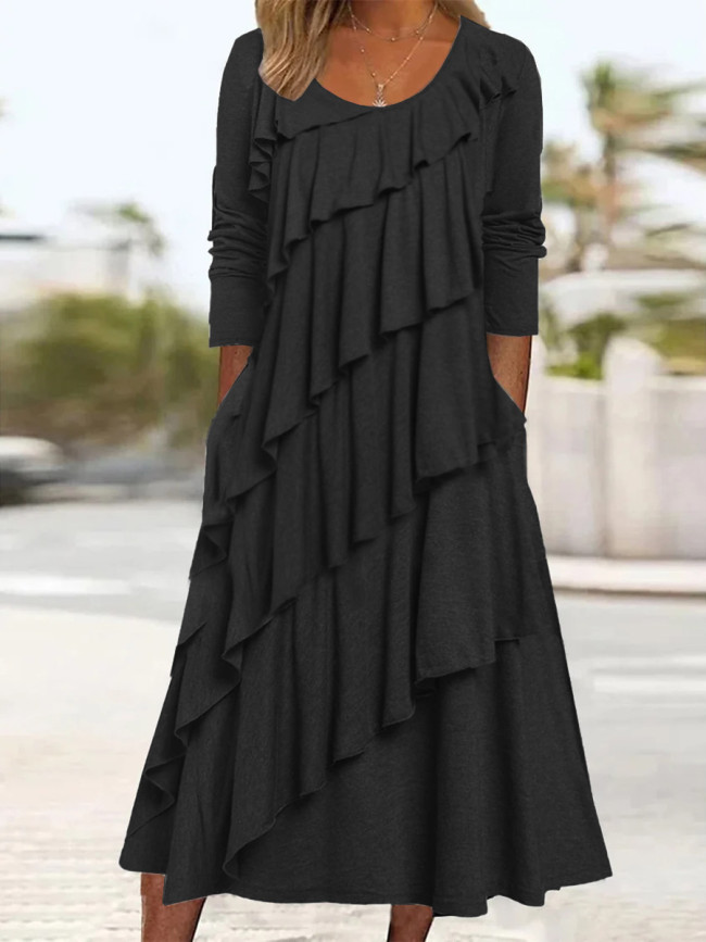 Women's Dress Solid Layer Cake Hem Casual Maxi Dress
