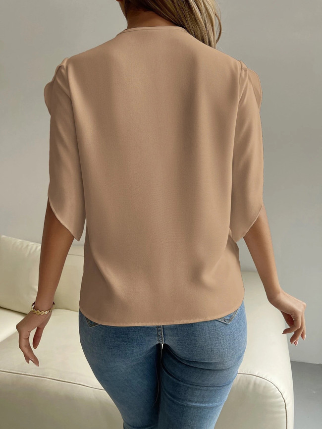 Women's Casual Shirt Lace V-Neck Solid Chiffon Blouse