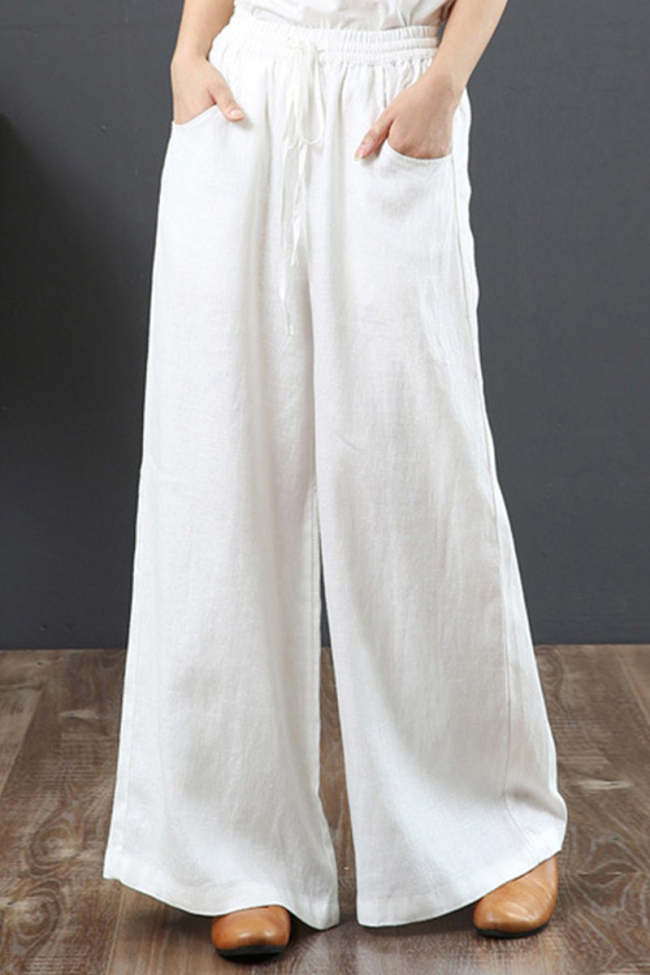 Casual Daily Solid Pocket Loose High Waist Wide Leg Solid Color Bottoms