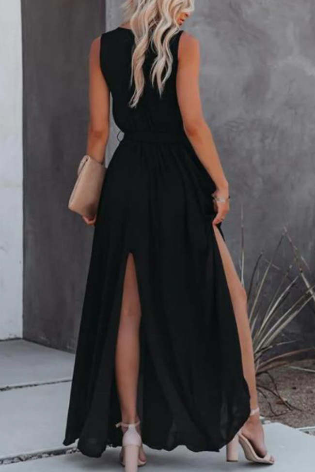 Sexy Casual Solid Slit V Neck Sleeveless Dresses