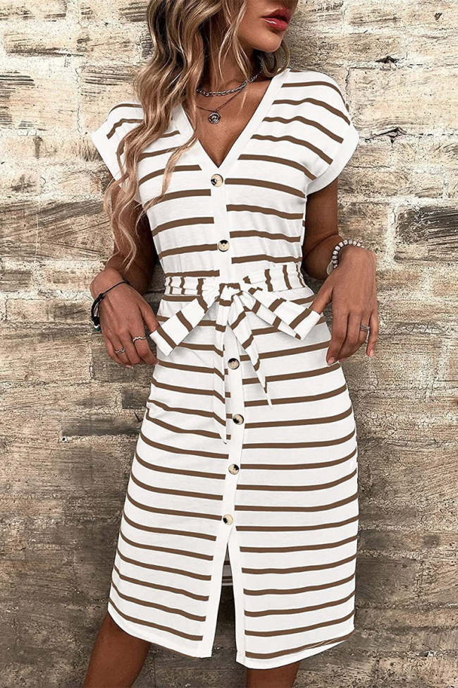 Casual Simplicity Striped Frenulum Printed Dresses