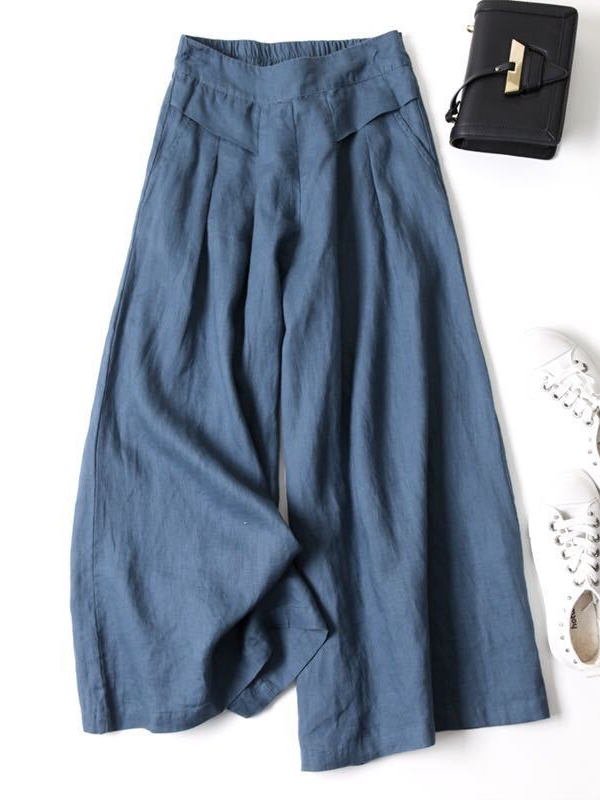 Women's Cotton Linen Pants Wide Leg Solid Linen Pant