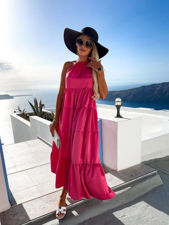 Women's Vacation Dress Halter Solid Cake Layer Swing Dress for Beach Travel