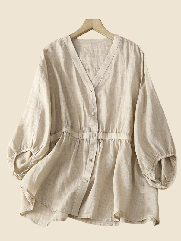 Women's Cotton Linen Shirt V-Neck High Waist Half Sleeve Soft Linen Shirt Blouse