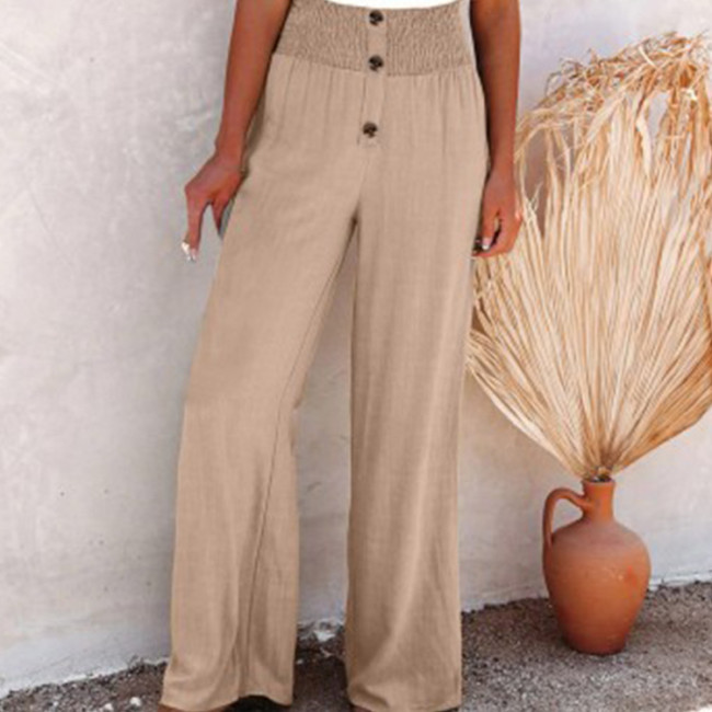 Women's Cotton Linen Pants Solid Wide Leg Casual Trousers 8Colors