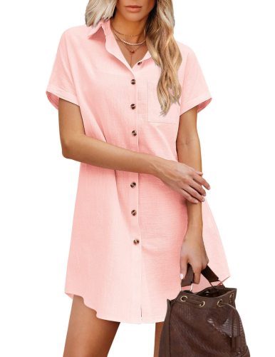 Women's Shirt Dress Lapel Single Breasted Casual Mini Dress Soft Cotton Linen Dresses