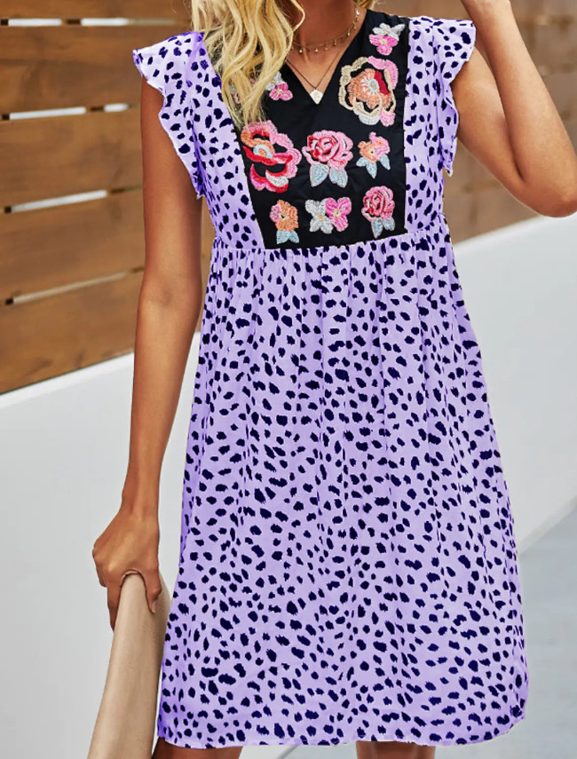 Women's Summer Dress V-Neck Leopard Print Casual Mini Dress