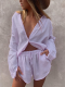 Women's Casual Solid Set Long Sleeve Shirt and Shorts 2Piece Set Daily Ins Set