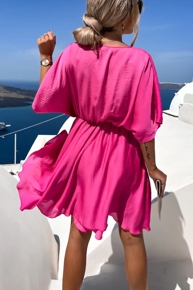 Women's Beach Dress Solid V-Neck Loose Mini Holiday Vacation Dress