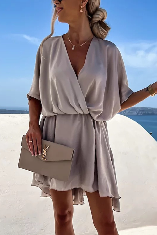 Women's Beach Dress Solid V-Neck Loose Mini Holiday Vacation Dress