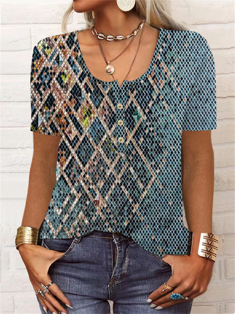 US 19.89 Women's Vintage Tops CrewNeck Short Sleeve Retro Rust