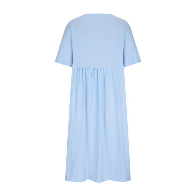 Women's Cotton Linen Dress Crew Neck Short Sleeve Midi Linen Dress