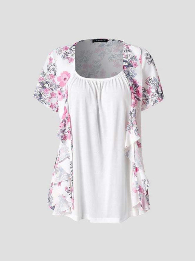 Women's Shirt Blouse Floral Print Short Sleeve Casual Holiday Basic Top