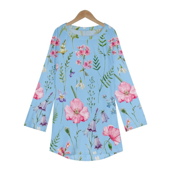 Women's Floral Top Crew Neck Long Sleeve Loose Tunic Top