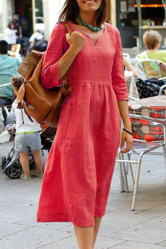 Casual Simplicity Solid Solid Color V Neck One Step Skirt Dresses