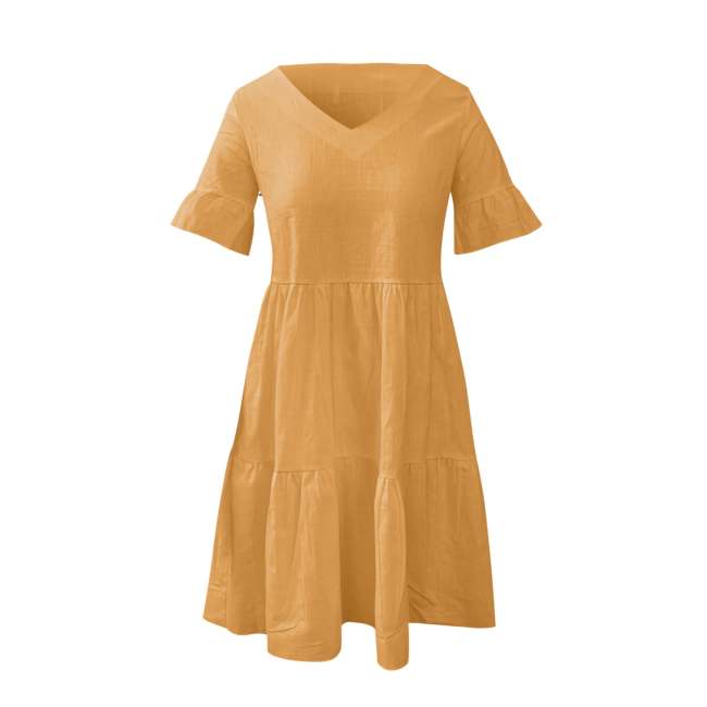 V-neck Solid Color Pocket Dress