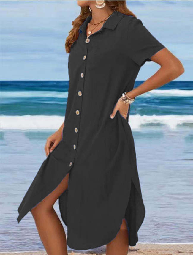 Short-sleeved Casual Cotton and Linen Dress