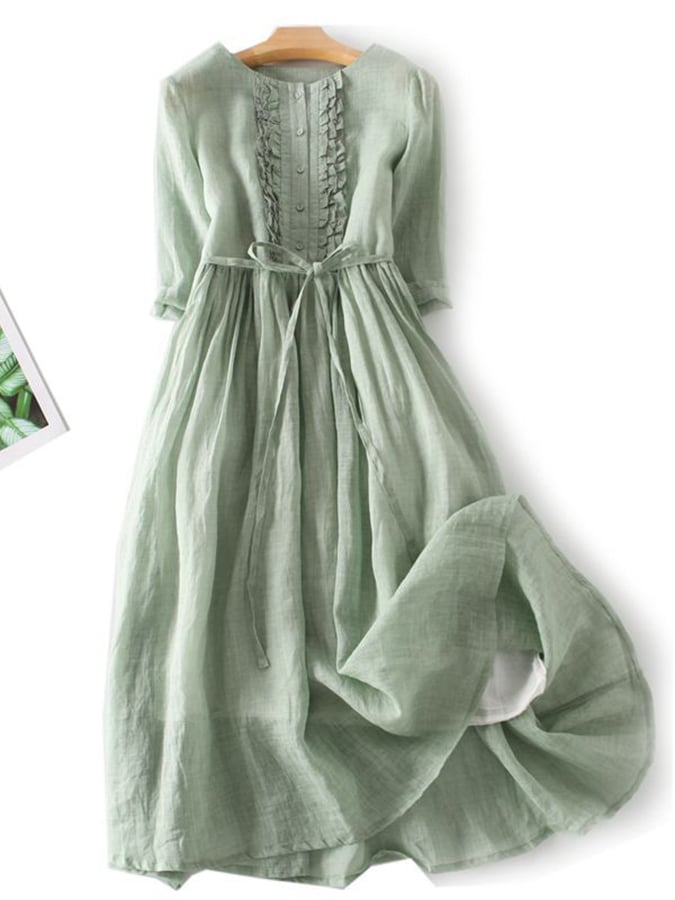 US$ 40.99 - Cotton Linen Ruffle Dress - www.zicopop.com