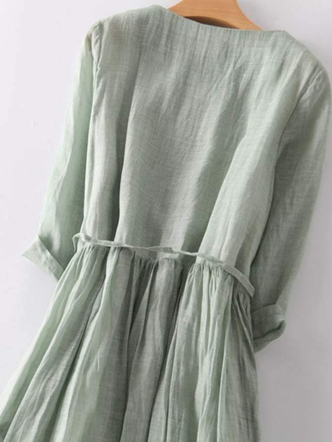US 40.99 Cotton Linen Ruffle Dress