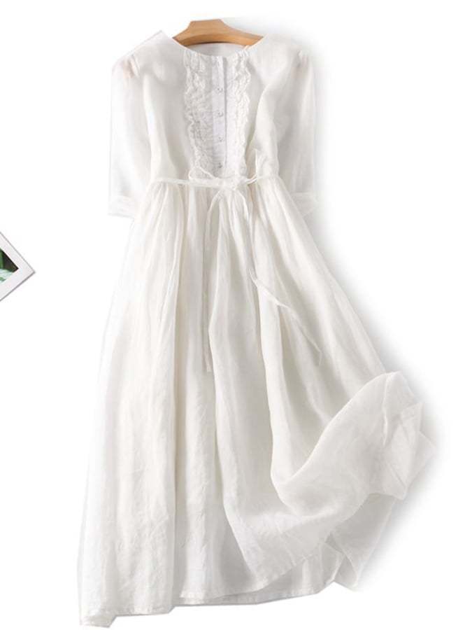 US 40.99 Cotton Linen Ruffle Dress