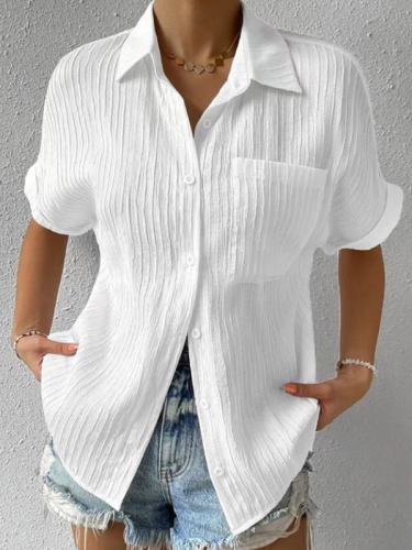 Women's Casual Shirt Short Sleeve Lapel Pleated Blouses