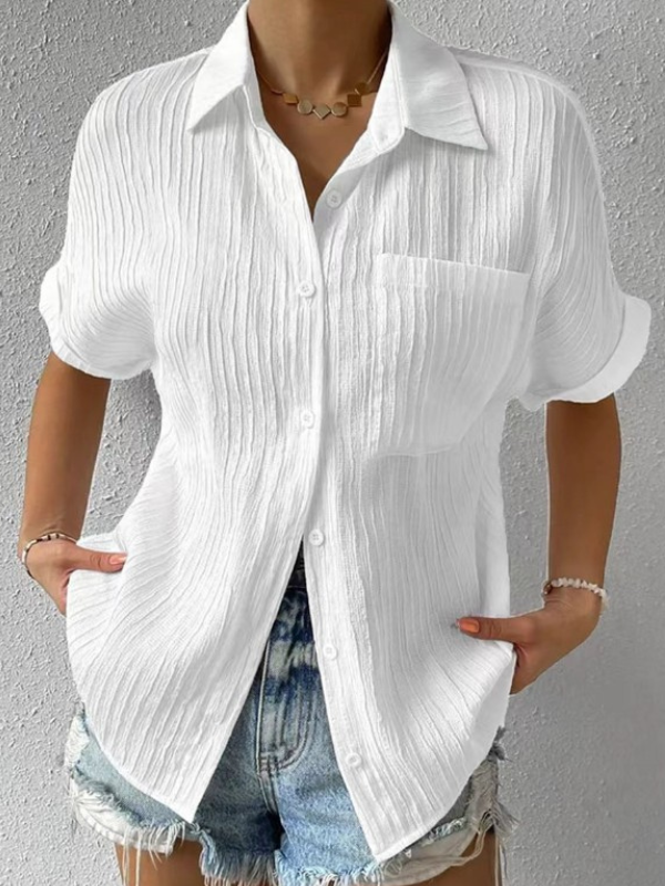 Women's Casual Shirt Short Sleeve Lapel Pleated Blouses