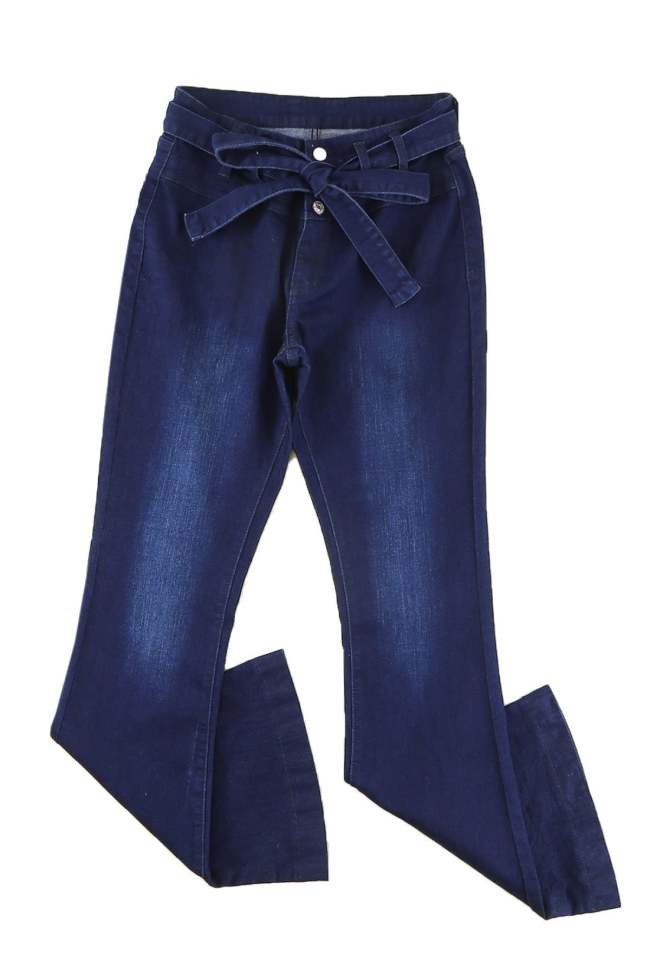 High Waist Bell Bottom Jeans With Attached Belt