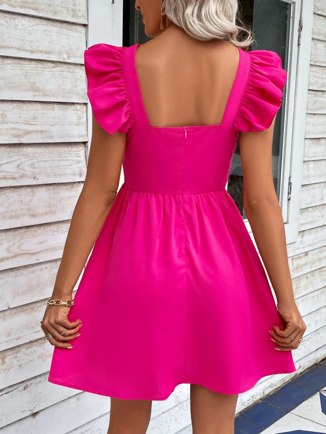 Women's Pink Cute Dresses Ruffled Square Neck Dress