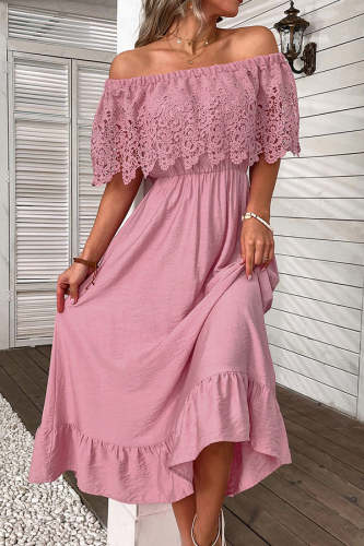 Lace Patchwork Sleeveless Ruffled Maxi Dress