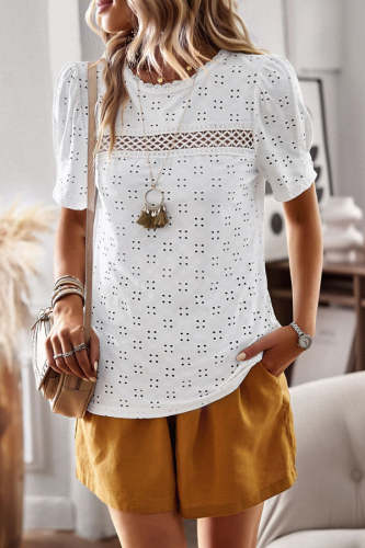 Hollow Round Neck Casual Tops