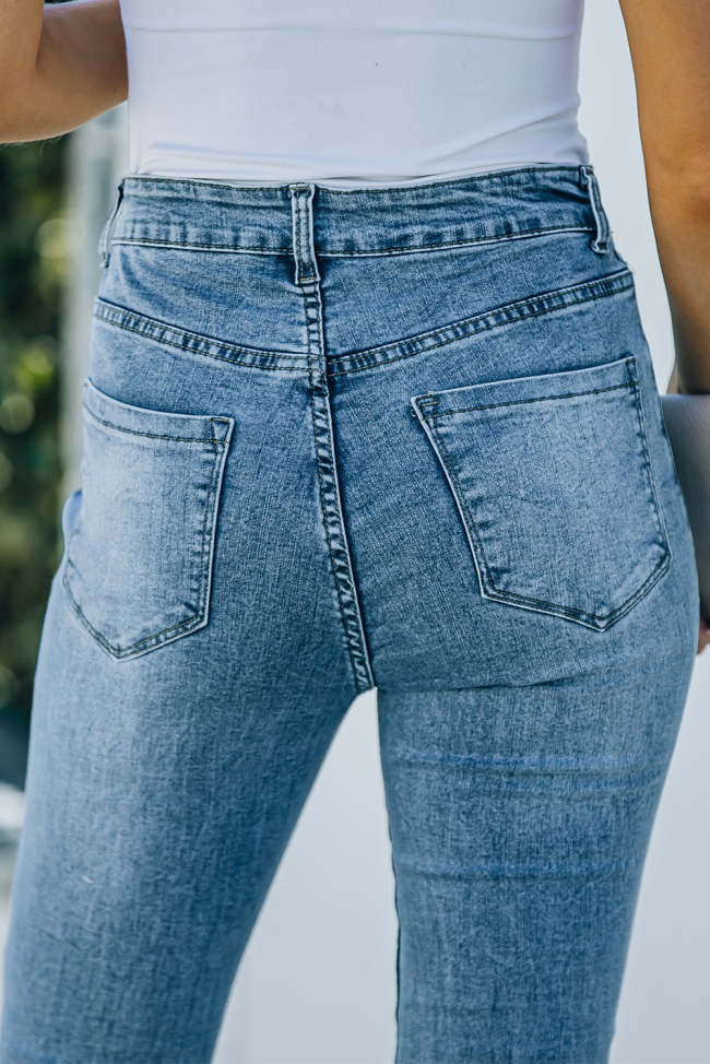 Women's Street Denim Jeans Frayed Hem Flare Jeans