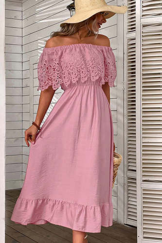 Lace Patchwork Sleeveless Ruffled Maxi Dress