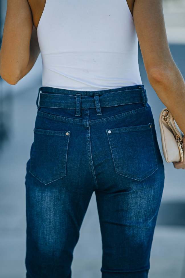 High Waist Bell Bottom Jeans With Attached Belt