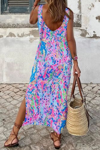 Women's Holiday Dress Colorful Floral Print Sleeveless Dress Boho Beach Dresses
