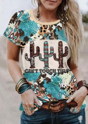 Women's Cowgirl T-Shirt Aztec Geometric Leopard Print Short Sleeve Western T Shirt