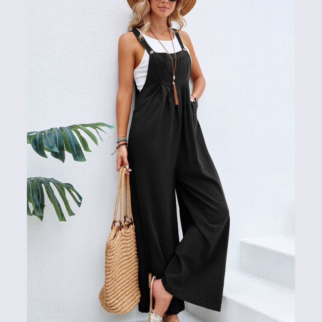 Women's Jumpsuits Casual Sleeveless Wide Leg Jumpsuit with Pocket 11Colors