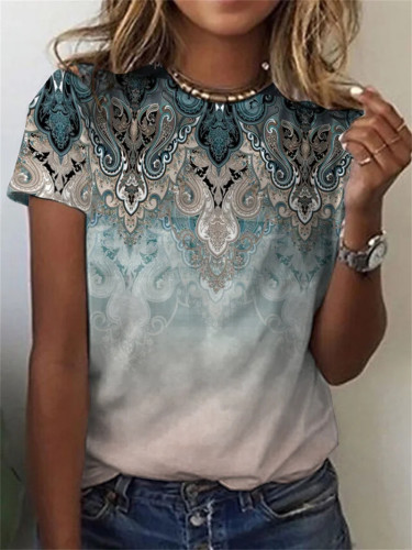 Women's Floral Print T-Shirt Crew Neck Short Sleeve Tee