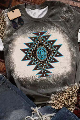 Women's Cowgirl T-Shirt Aztec Geometric Leopard Print Short Sleeve T Shirt