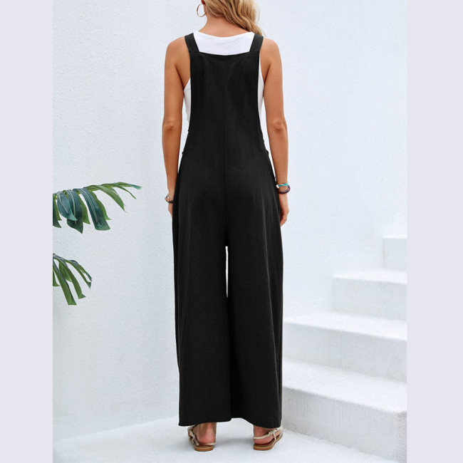 Women's Jumpsuits Casual Sleeveless Wide Leg Jumpsuit with Pocket 11Colors