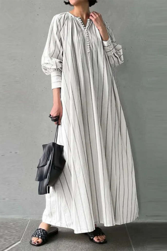 Casual Simplicity Striped Patchwork O Neck A Line Dresses