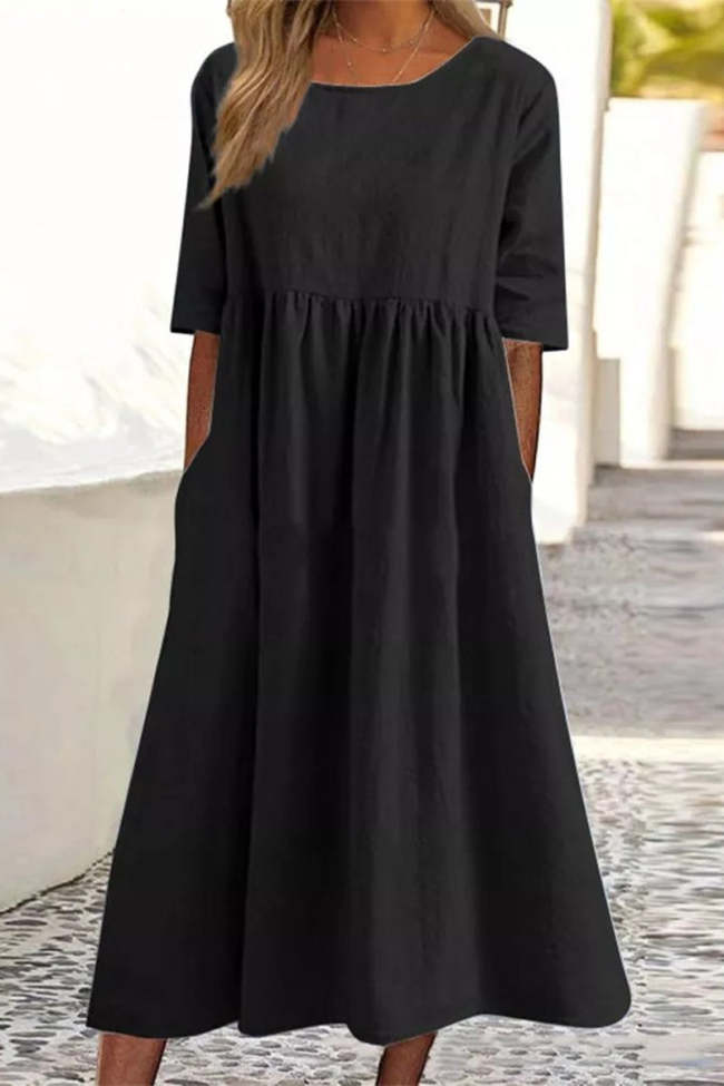 Casual Simplicity Solid Pocket O Neck A Line Dresses