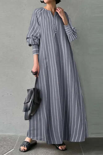 Casual Simplicity Striped Patchwork O Neck A Line Dresses