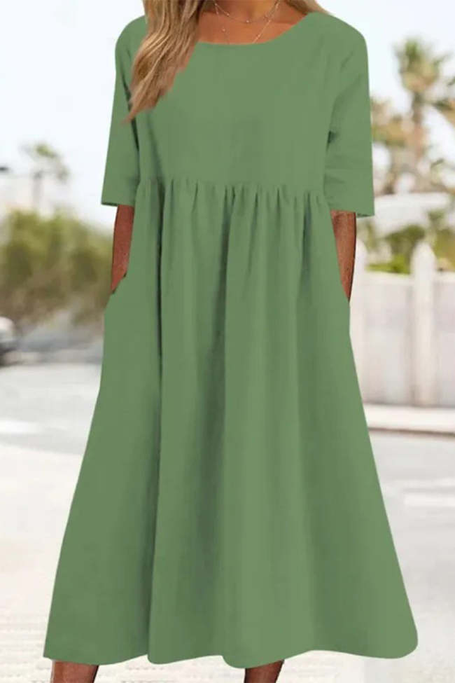 Casual Simplicity Solid Pocket O Neck A Line Dresses