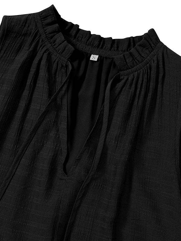 Pleated Solid Color Sleeveless V-neck Midi Dresses